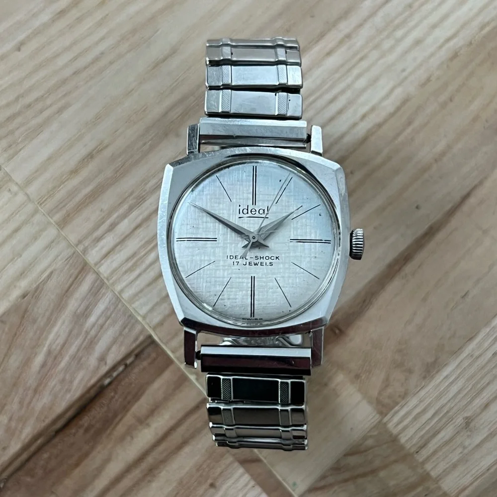 Ideal Rare Vintage Ideal-Shock 17 Jewels Mechanical Winding Watch Stainless Dial
